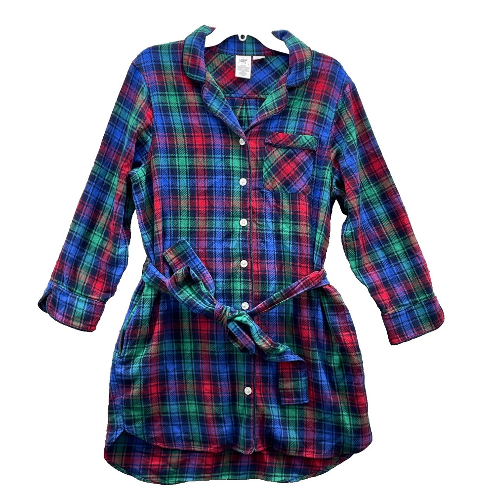 Lands' End Flannel Shirt Dress Women Large Plaid Tunic Western Fall Outdoor Gorp - Picture 1 of 10